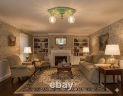 Antique 1940's Green Porcelain Flush mount Light Fixture Porcelier Restored