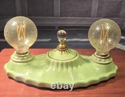 Antique 1940's Green Porcelain Flush mount Light Fixture Porcelier Restored