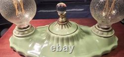 Antique 1940's Green Porcelain Flush mount Light Fixture Porcelier Restored