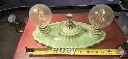 Antique 1940's Green Porcelain Flush mount Light Fixture Porcelier Restored