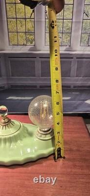 Antique 1940's Green Porcelain Flush mount Light Fixture Porcelier Restored
