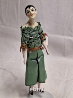 Antique 8.5 Pierrot Porcelain Doll on Reproduction Body Art Deco Germany c1920s