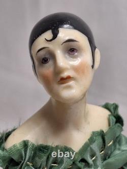 Antique 8.5 Pierrot Porcelain Doll on Reproduction Body Art Deco Germany c1920s