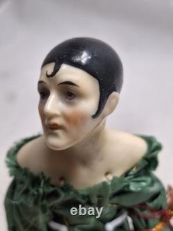 Antique 8.5 Pierrot Porcelain Doll on Reproduction Body Art Deco Germany c1920s