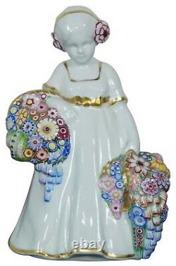 Antique Art Deco Bohemian Pirkenhammer Porcelain Flower Girl Figurine 8