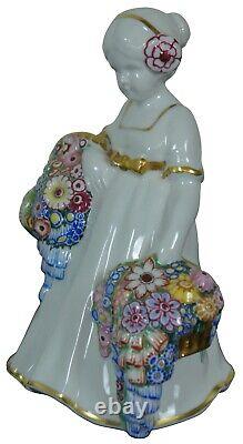 Antique Art Deco Bohemian Pirkenhammer Porcelain Flower Girl Figurine 8