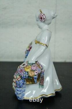 Antique Art Deco Bohemian Pirkenhammer Porcelain Flower Girl Figurine 8