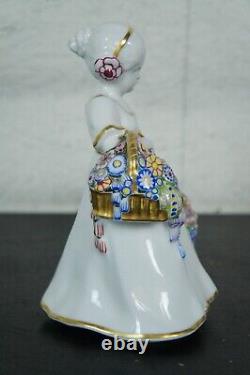 Antique Art Deco Bohemian Pirkenhammer Porcelain Flower Girl Figurine 8