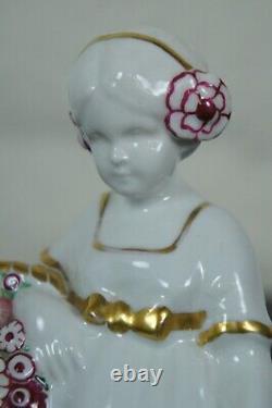 Antique Art Deco Bohemian Pirkenhammer Porcelain Flower Girl Figurine 8