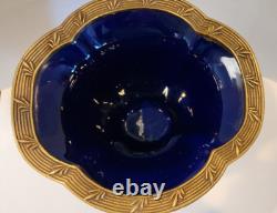 Antique Art Deco Cobalt Dark Blue Glass Porcelain Vase on Brass Stand Heavy