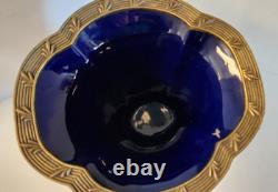 Antique Art Deco Cobalt Dark Blue Glass Porcelain Vase on Brass Stand Heavy