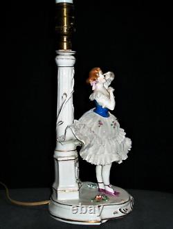 Antique Art Deco Dresden Lace Lady Ballerina Dancer Porcelain Lamp Figurine