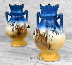 Antique Art Deco Egyptian Desert Porcelain Urn Vase A Pair