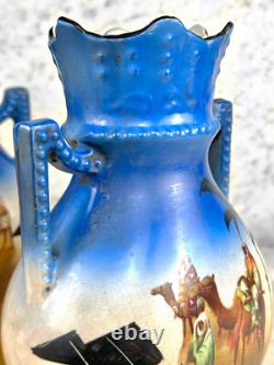 Antique Art Deco Egyptian Desert Porcelain Urn Vase A Pair