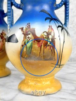 Antique Art Deco Egyptian Desert Porcelain Urn Vase A Pair
