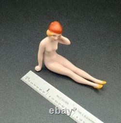 Antique Art Deco German Nude Bathing Beauty Flapper Mini Figurine Very Nice