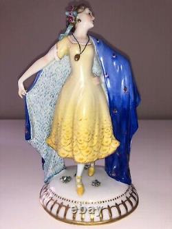 Antique Art Deco German Porcelain Lady Woman Figurine Figure E. A. Muller Dresden