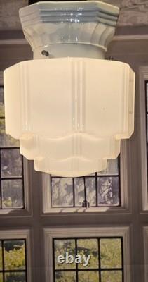 Antique Art Deco Glass Porcelain Skyscraper Ceiling Light Fixture Bath kitchen