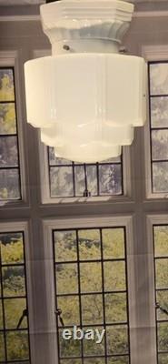 Antique Art Deco Glass Porcelain Skyscraper Ceiling Light Fixture Bath kitchen