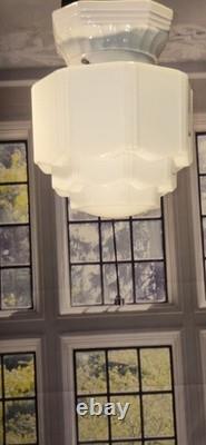 Antique Art Deco Glass Porcelain Skyscraper Ceiling Light Fixture Bath kitchen