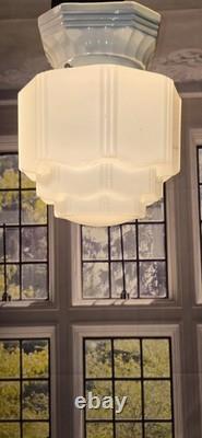 Antique Art Deco Glass Porcelain Skyscraper Ceiling Light Fixture Bath kitchen