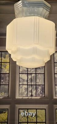 Antique Art Deco Glass Porcelain Skyscraper Ceiling Light Fixture Bath kitchen