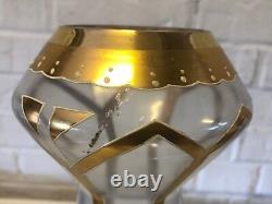 Antique Art Deco Glass Vase with Gold Swirl and Raised White Enamel Decorations