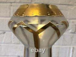 Antique Art Deco Glass Vase with Gold Swirl and Raised White Enamel Decorations