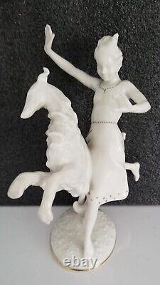 Antique Art Deco HUTCHENREUTHER German Porcelain girl w Borzoi DOG Figurine