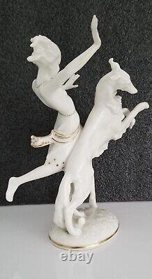 Antique Art Deco HUTCHENREUTHER German Porcelain girl w Borzoi DOG Figurine