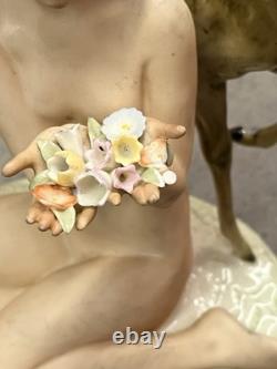 Antique Art Deco Hutschenreuther Nude Girl with Young Deer Porcelain Figurine
