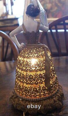 Antique Art Deco Lovely Spanish Señorita withFan Porcelain Half Doll Boudoir Lamp