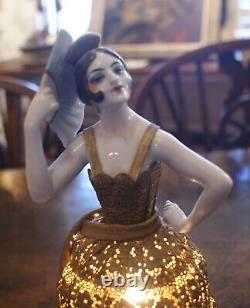 Antique Art Deco Lovely Spanish Señorita withFan Porcelain Half Doll Boudoir Lamp