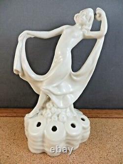 Antique Art Deco Nouveau 5615 Semi Nude Woman Dancer Flower Frog Figurine 6 B3