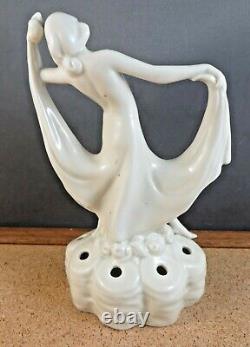 Antique Art Deco Nouveau 5615 Semi Nude Woman Dancer Flower Frog Figurine 6 B3