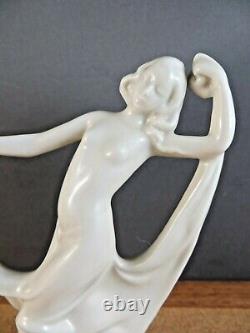 Antique Art Deco Nouveau 5615 Semi Nude Woman Dancer Flower Frog Figurine 6 B3