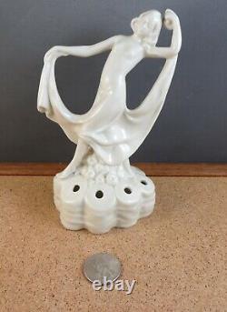 Antique Art Deco Nouveau 5615 Semi Nude Woman Dancer Flower Frog Figurine 6 B3