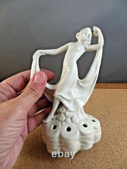 Antique Art Deco Nouveau 5615 Semi Nude Woman Dancer Flower Frog Figurine 6 B3