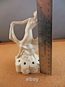 Antique Art Deco Nouveau 5615 Semi Nude Woman Dancer Flower Frog Figurine 6 B3