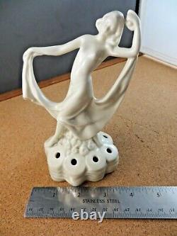 Antique Art Deco Nouveau 5615 Semi Nude Woman Dancer Flower Frog Figurine 6 B3
