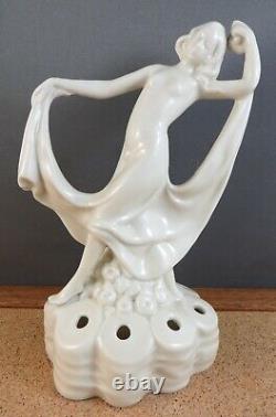 Antique Art Deco Nouveau 5615 Semi Nude Woman Dancer Flower Frog Figurine 6 B3