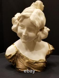 Antique Art Deco Nouveau Bust of a Woman Gilt White Porcelain Germany