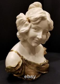 Antique Art Deco Nouveau Bust of a Woman Gilt White Porcelain Germany