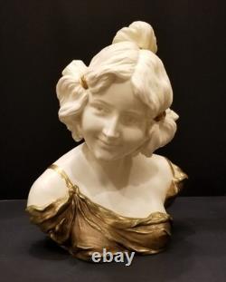 Antique Art Deco Nouveau Bust of a Woman Gilt White Porcelain Germany