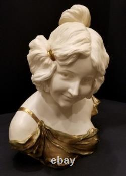 Antique Art Deco Nouveau Bust of a Woman Gilt White Porcelain Germany