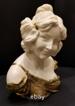 Antique Art Deco Nouveau Bust of a Woman Gilt White Porcelain Germany