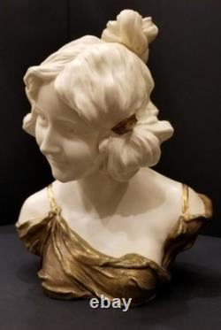Antique Art Deco Nouveau Bust of a Woman Gilt White Porcelain Germany