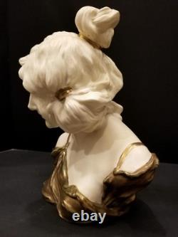 Antique Art Deco Nouveau Bust of a Woman Gilt White Porcelain Germany