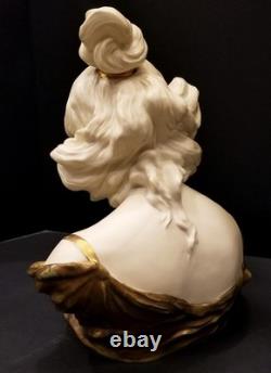 Antique Art Deco Nouveau Bust of a Woman Gilt White Porcelain Germany