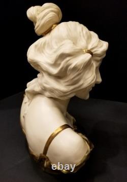 Antique Art Deco Nouveau Bust of a Woman Gilt White Porcelain Germany